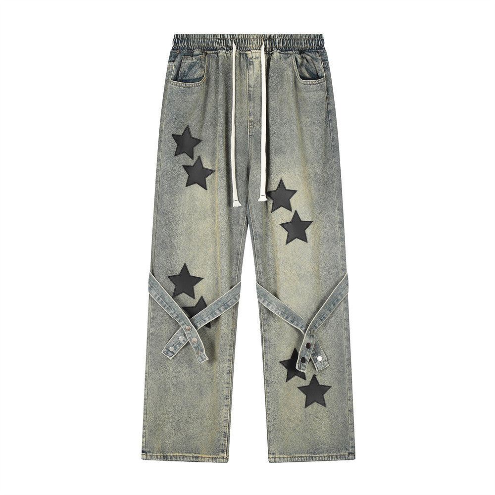Star Embroidered Straight-leg Denim Jeans