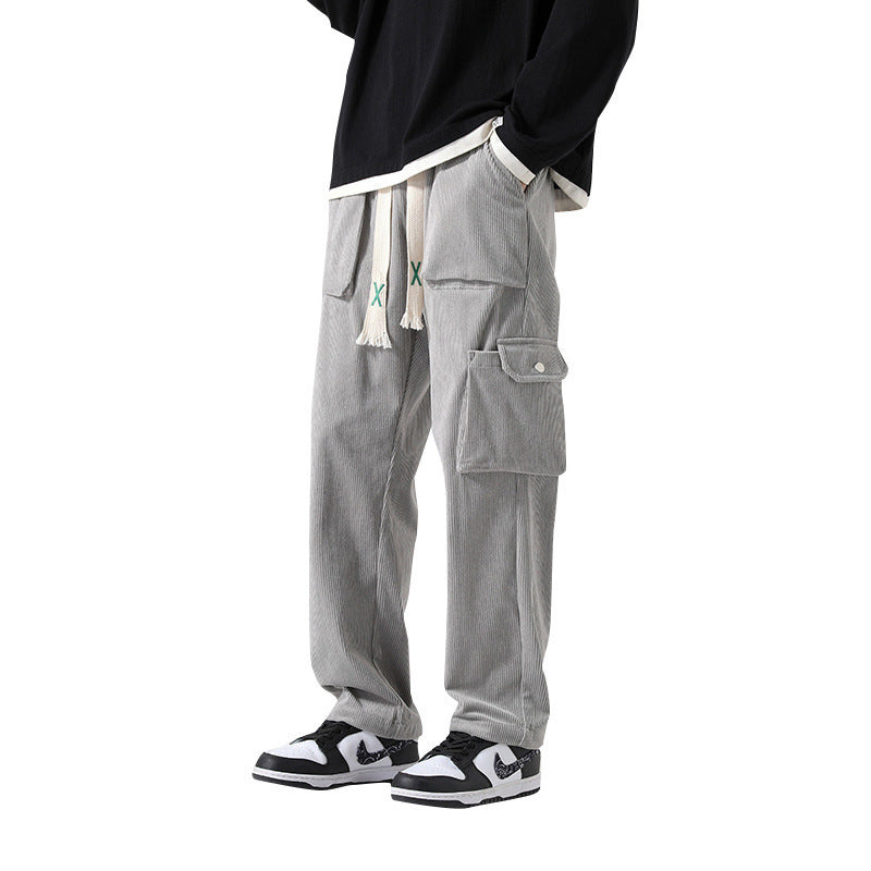 All-matching Corduroy Multi-pocket Straight Cargos