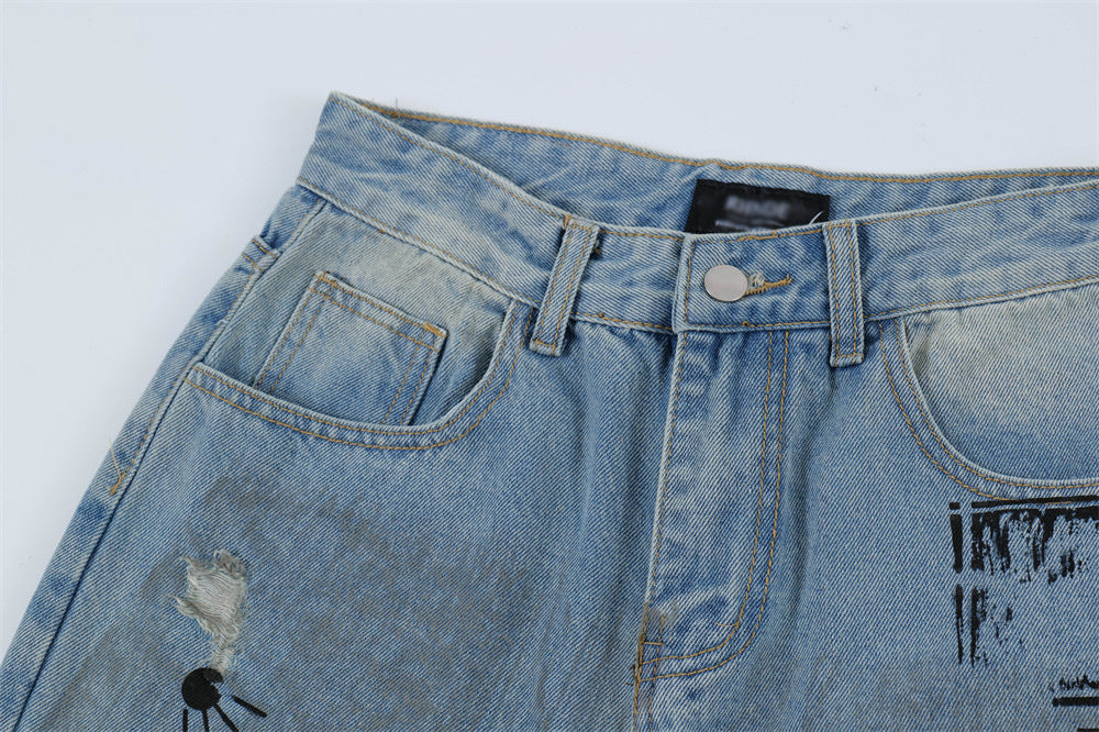 Graffiti Ripped Denim Jeans