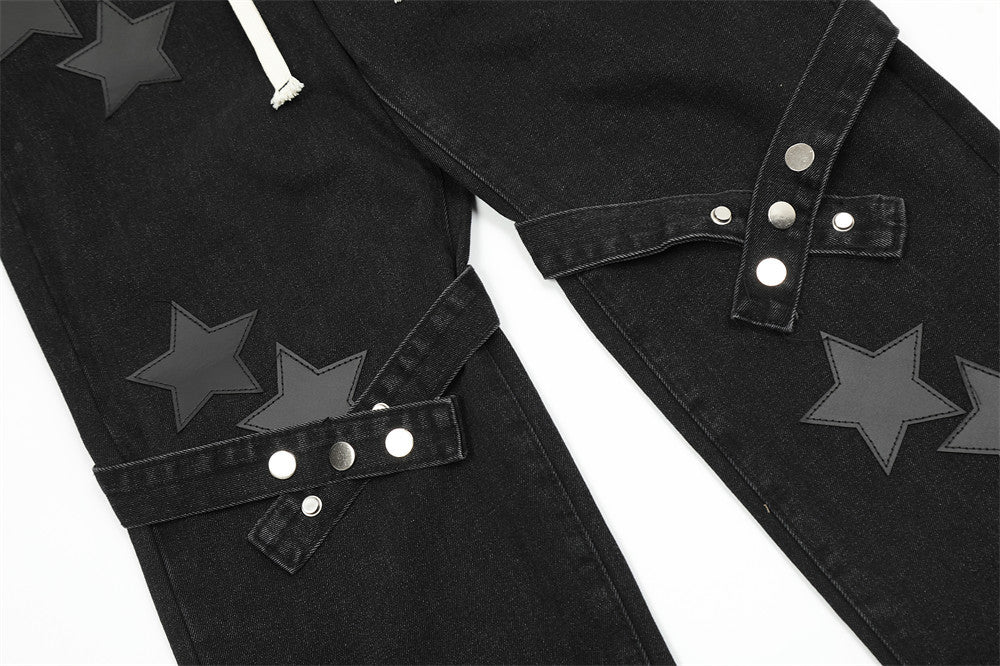 Star Embroidered Straight-leg Denim Jeans