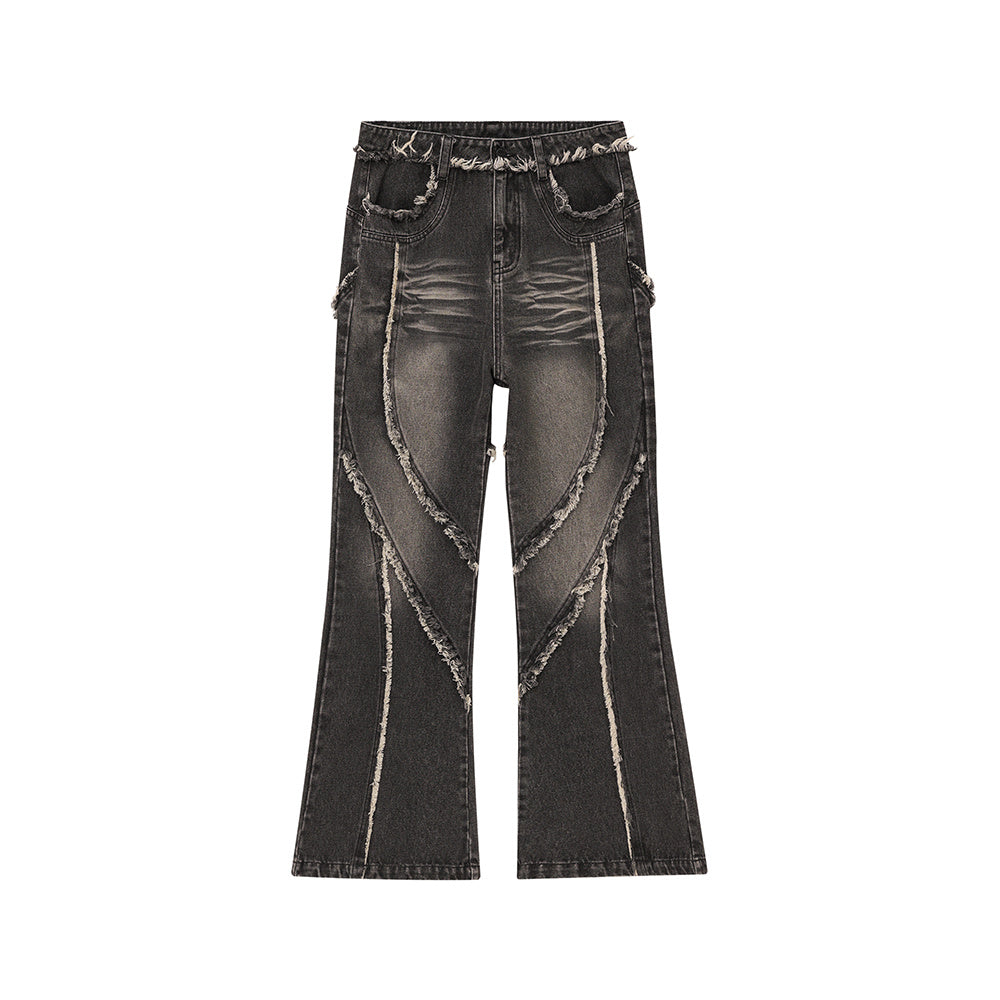 Retro Irregular Stitched Washed Jeans
