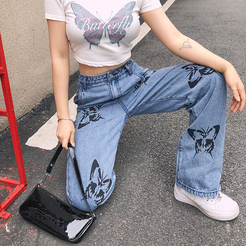Straight-leg Butterfly Denim Jeans