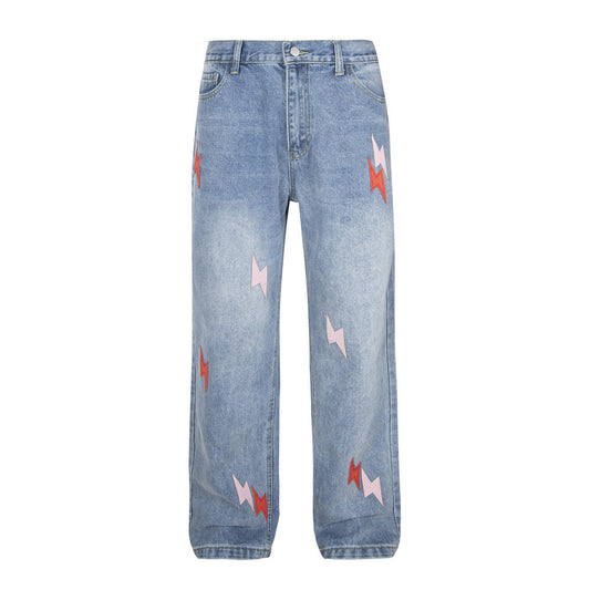 Lightning Embroidered Denim Jeans