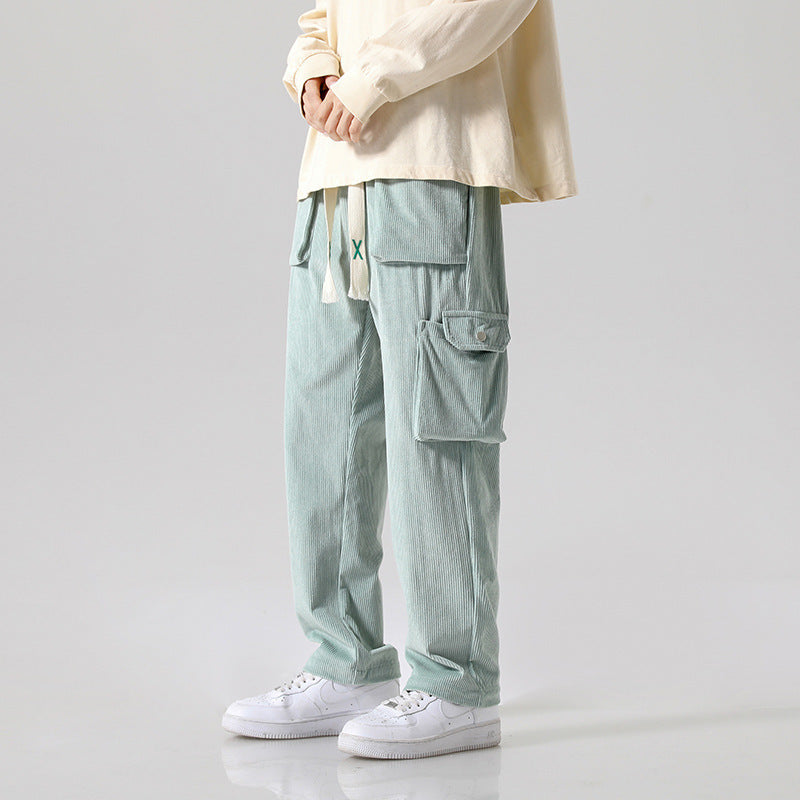All-matching Corduroy Multi-pocket Straight Cargos