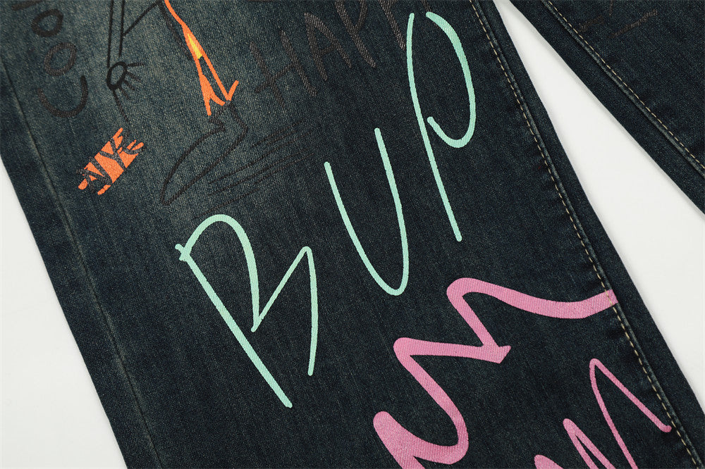 Retro Graffiti Straight-leg Denim Jeans