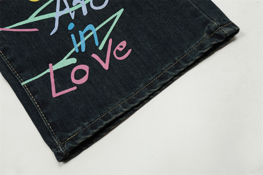 Retro Graffiti Straight-leg Denim Jeans