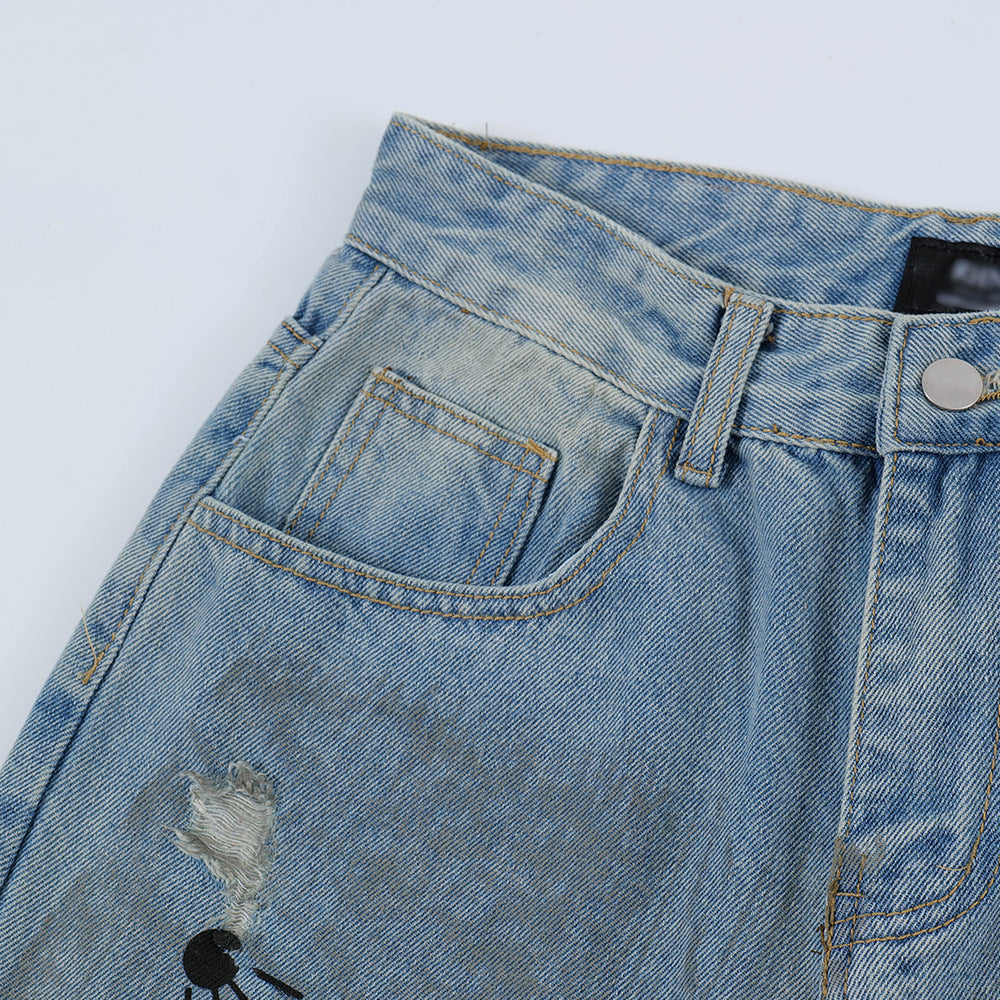 Graffiti Ripped Denim Jeans