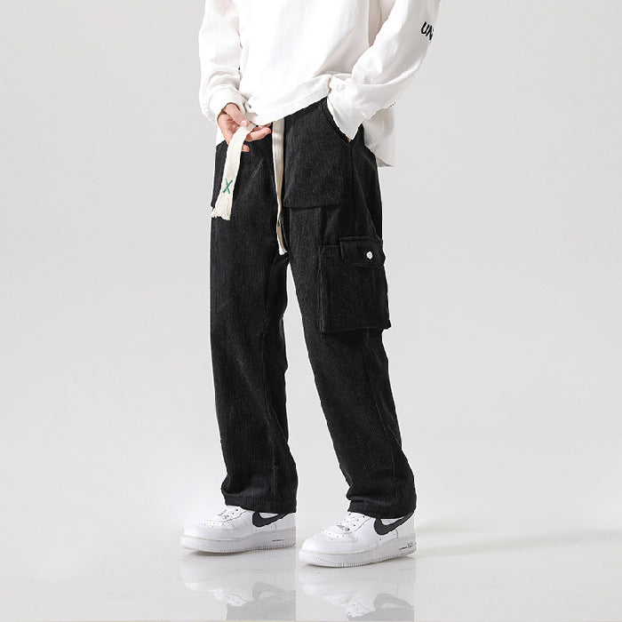 All-matching Corduroy Multi-pocket Straight Cargos
