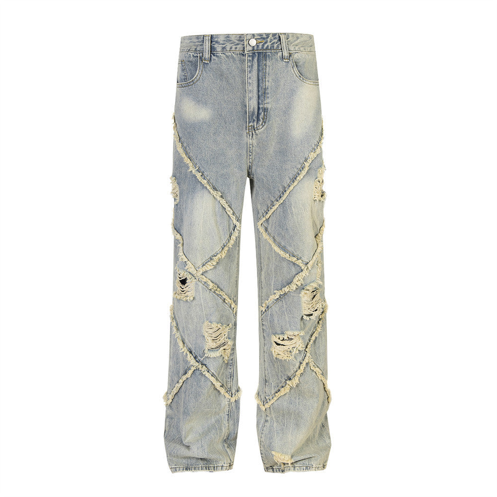 Unisex Ripped Stitching Denim Jeans