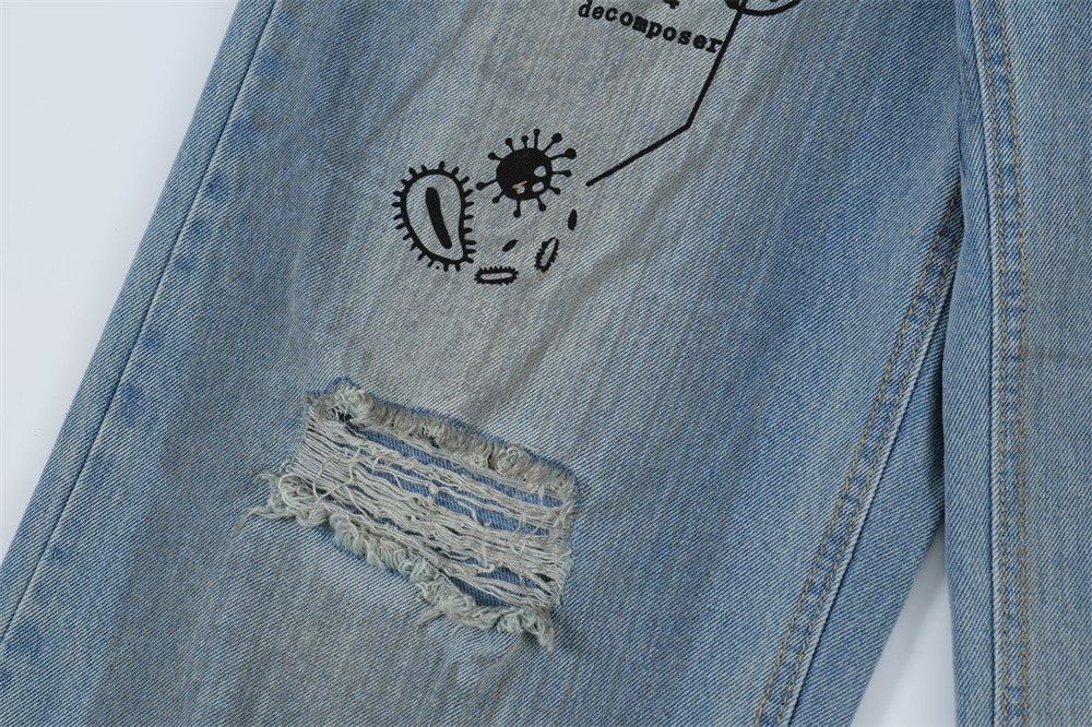 Graffiti Ripped Denim Jeans