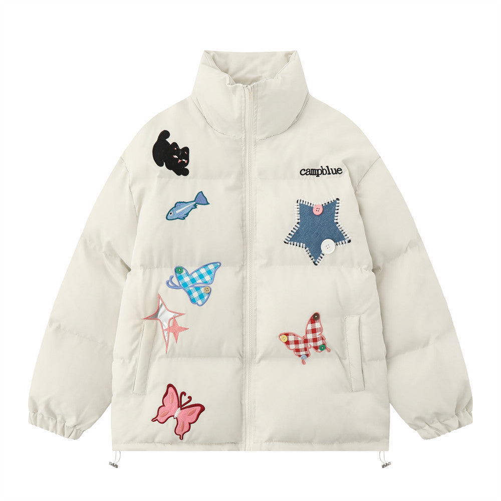 Campblue Butterfly Patch Cotton Puffer