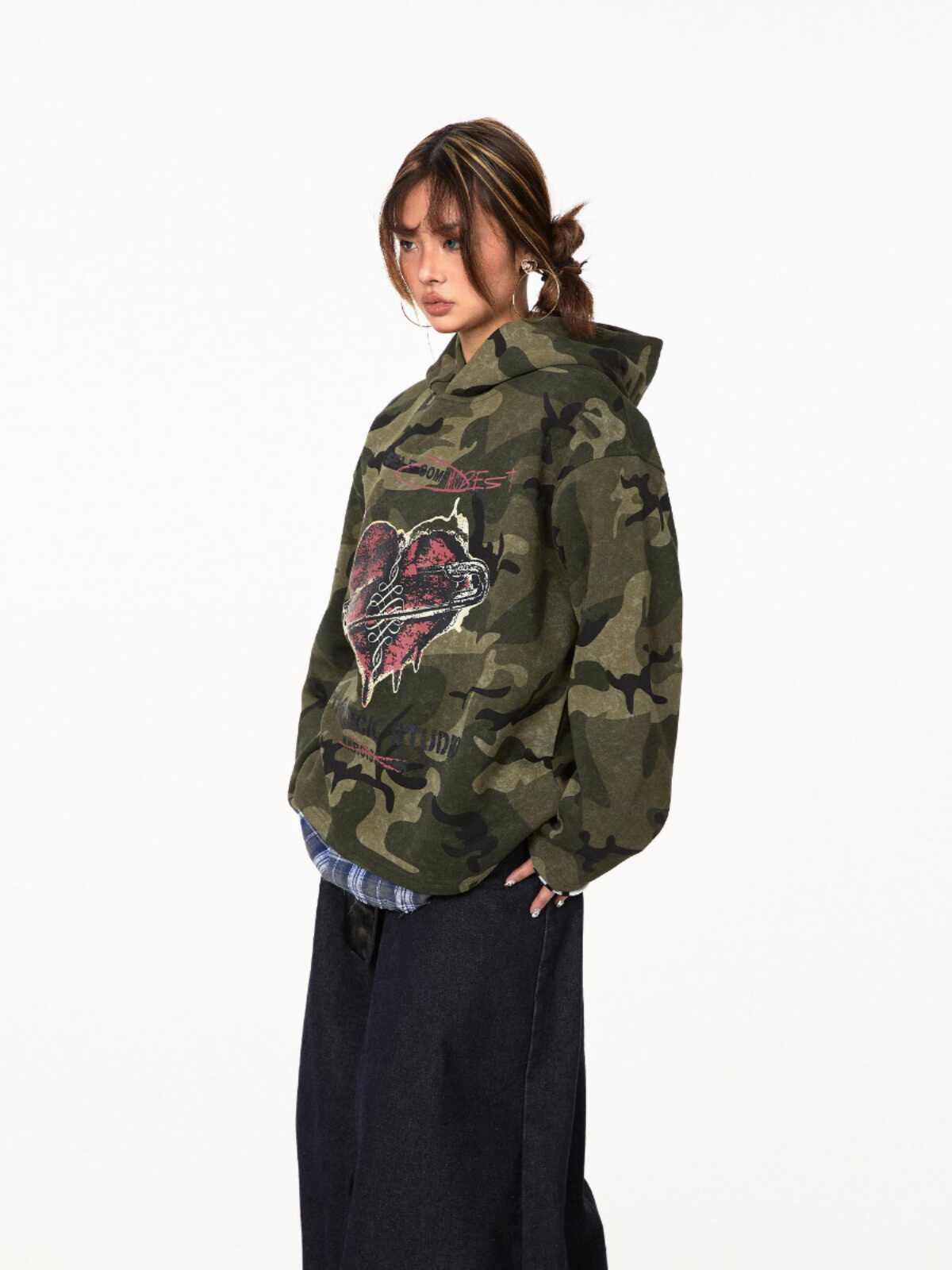 Retro Pullover Love Camouflage Hoodie