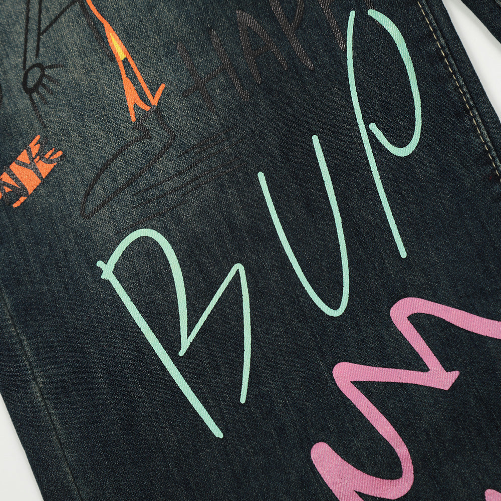 Retro Graffiti Straight-leg Denim Jeans