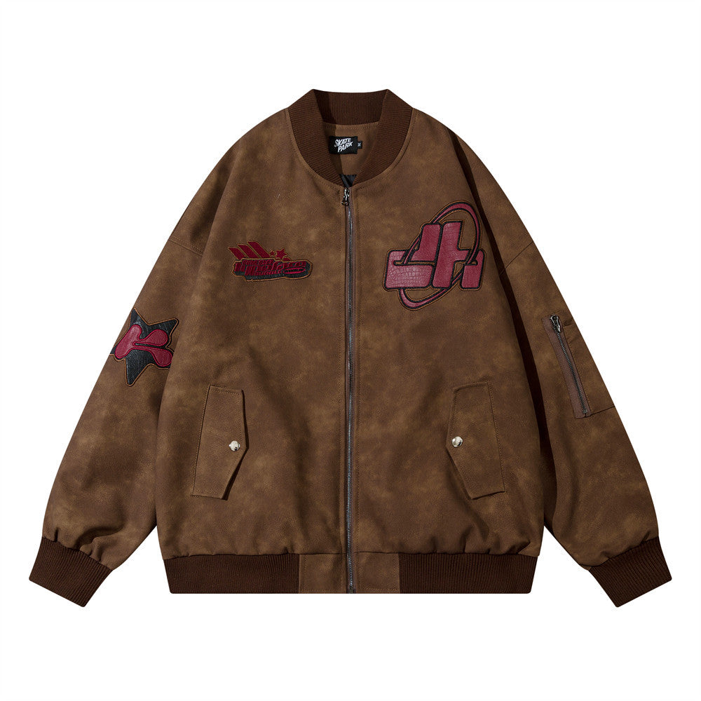 Embroidered PU Leather Jacket