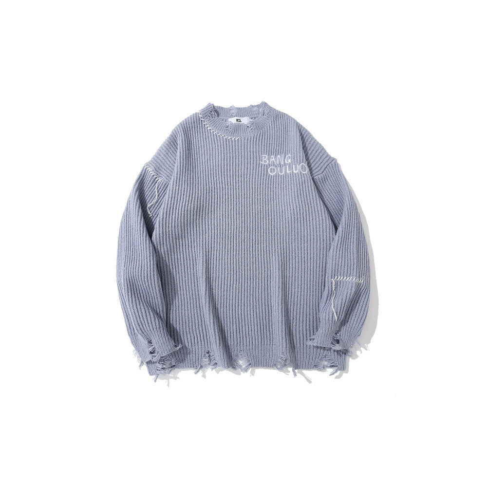 Dark Embroidered Ripped Sweater