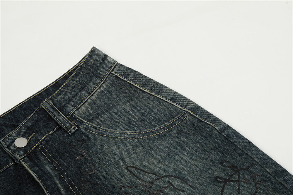 Retro Graffiti Straight-leg Denim Jeans