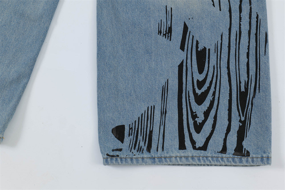 Graffiti Ripped Denim Jeans