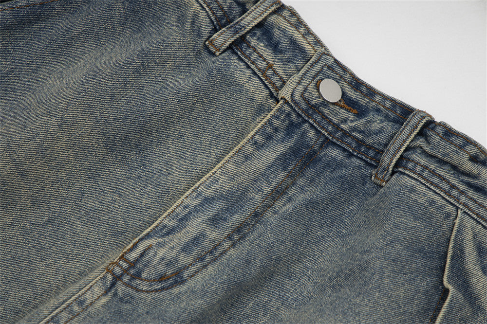 Striped Straight-leg Denim Jeans