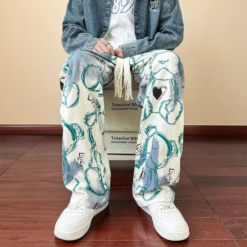 Patterned Casual Baggy Trousers