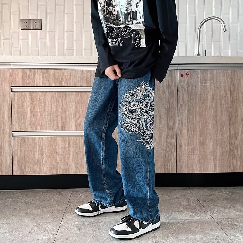 Loose Embroidered Denim Jeans