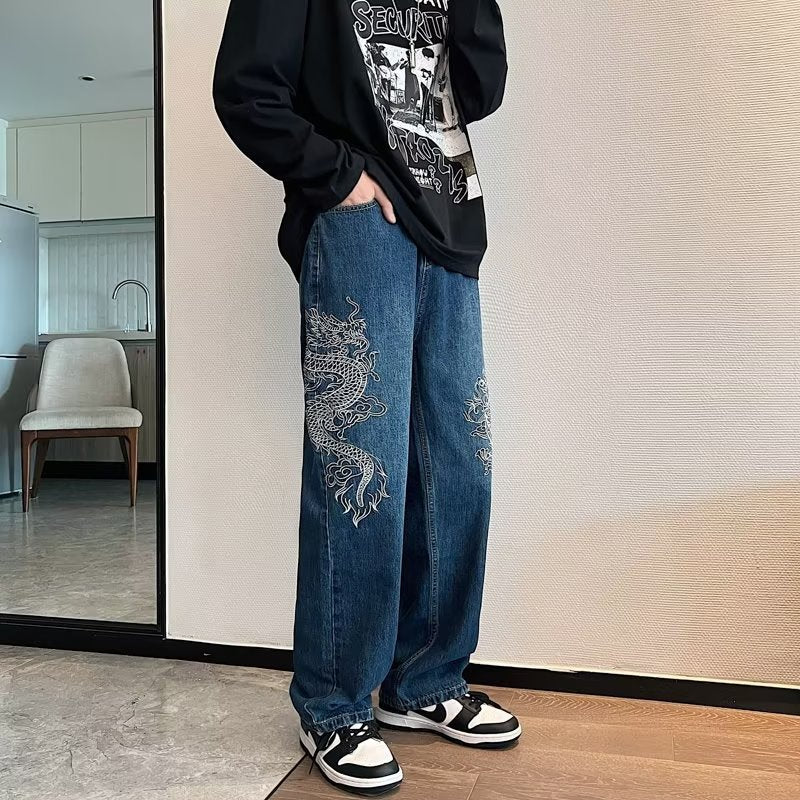 Loose Embroidered Denim Jeans