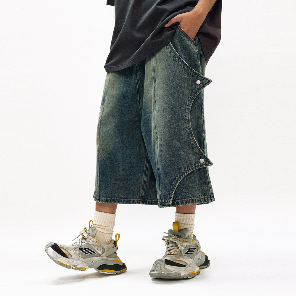 Bat Buckle Design Cropped Jeans