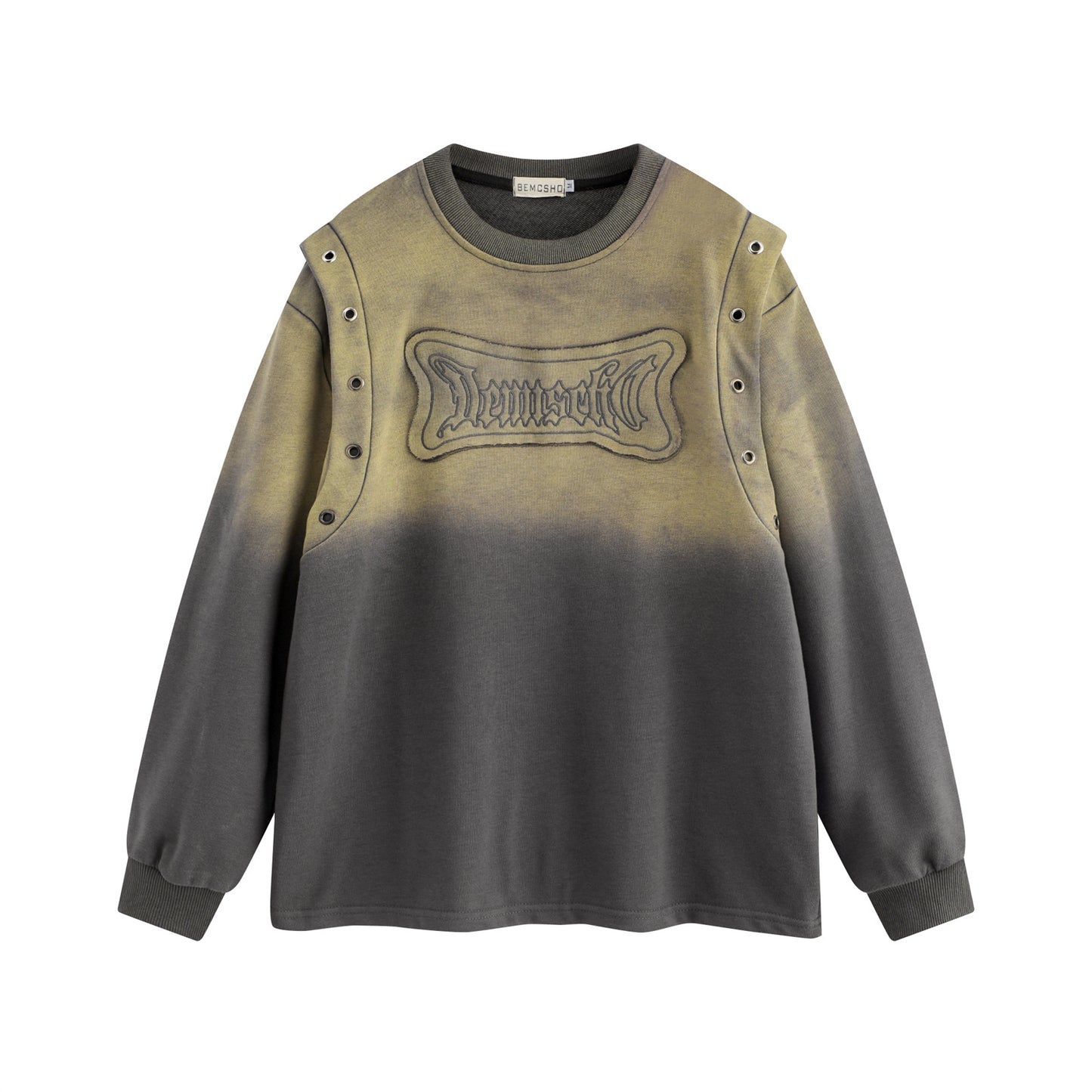 High Street Washed and Distressed Affixed Cloth Embroidered Sweater