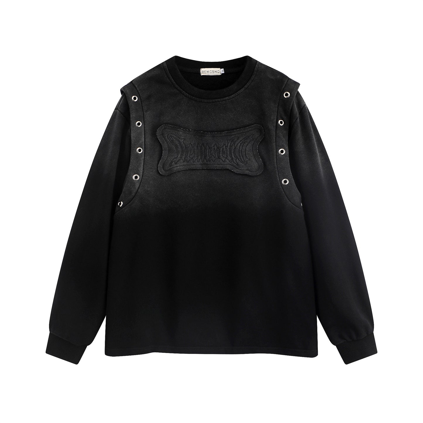 High Street Washed and Distressed Affixed Cloth Embroidered Sweater
