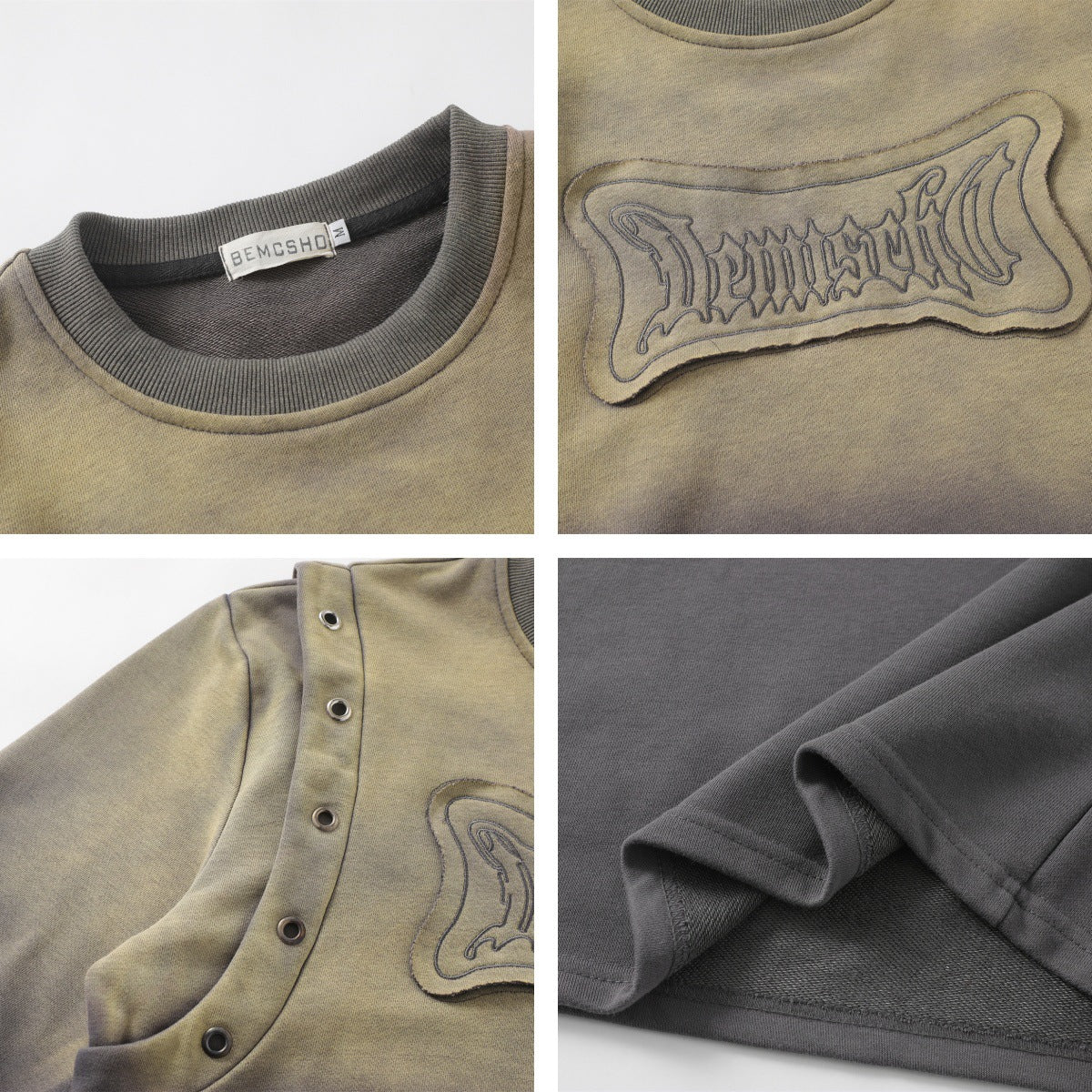 High Street Washed and Distressed Affixed Cloth Embroidered Sweater