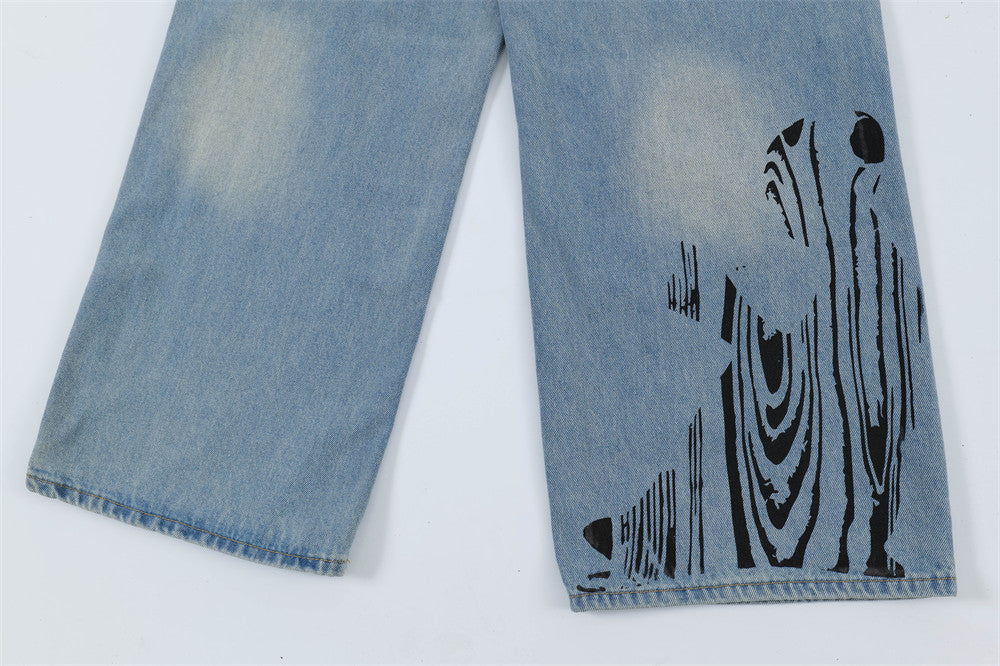Graffiti Ripped Denim Jeans