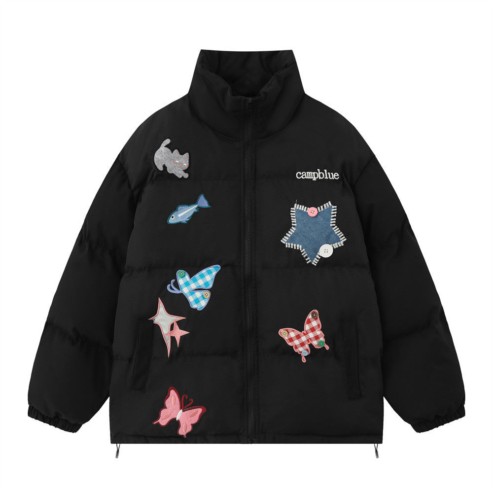 Campblue Butterfly Patch Cotton Puffer