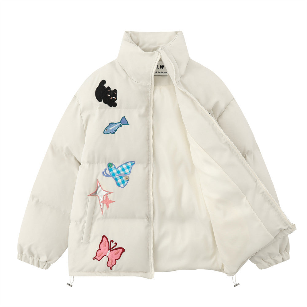 Campblue Butterfly Patch Cotton Puffer
