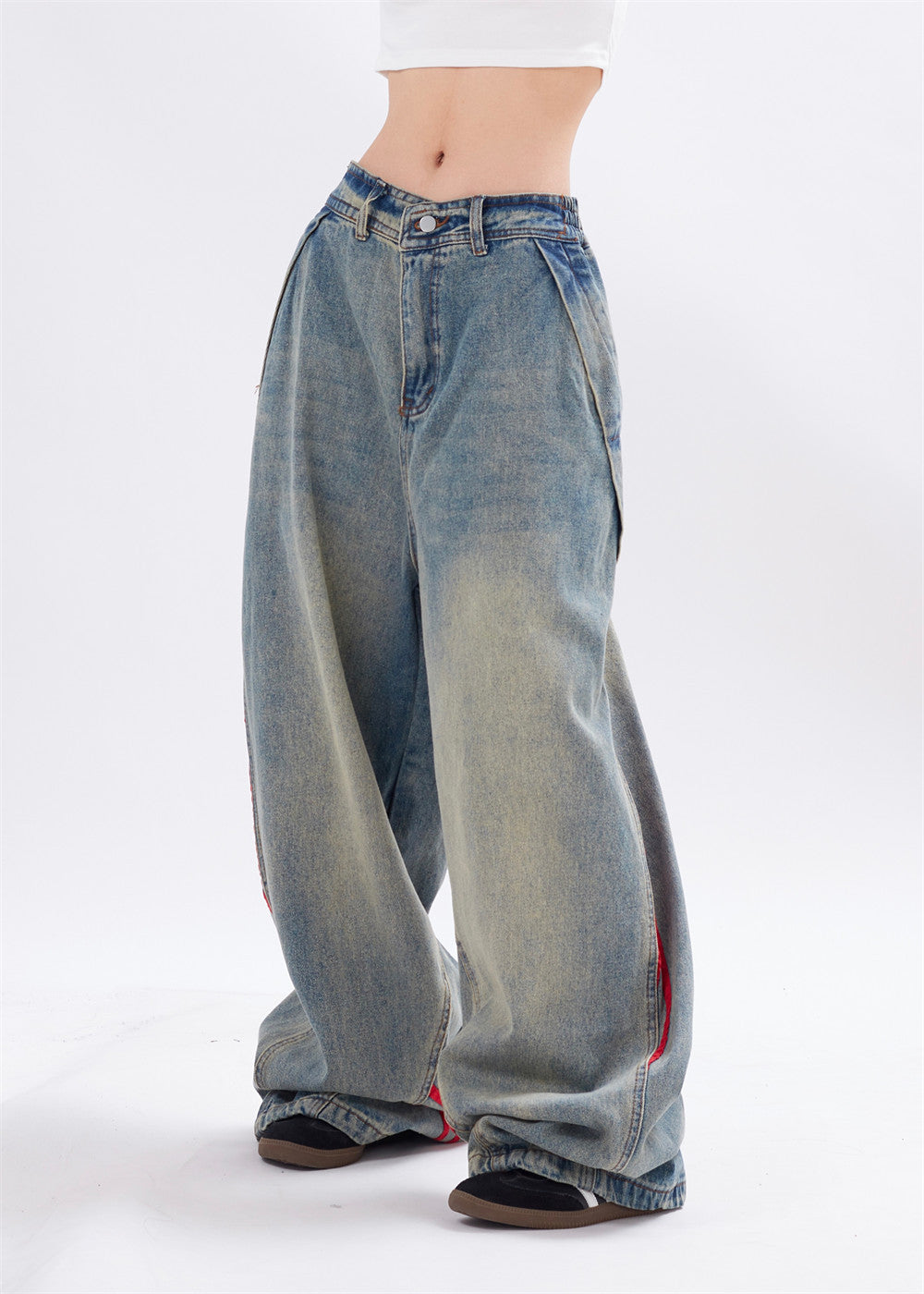 Striped Straight-leg Denim Jeans