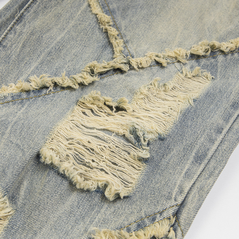 Unisex Ripped Stitching Denim Jeans