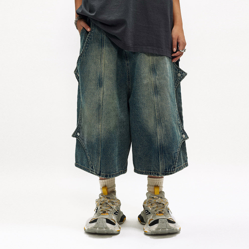 Bat Buckle Design Cropped Jeans