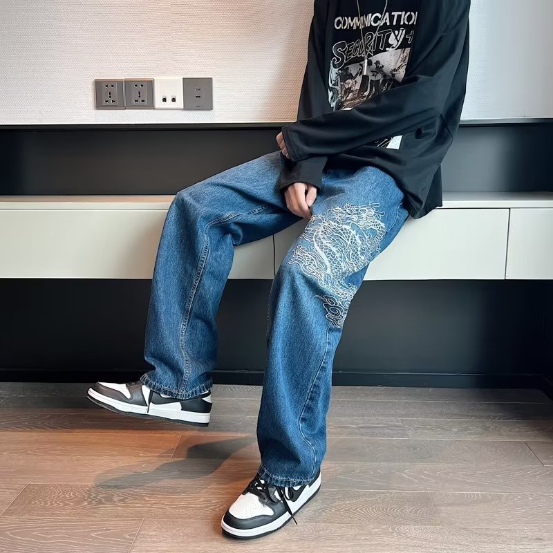 Loose Embroidered Denim Jeans