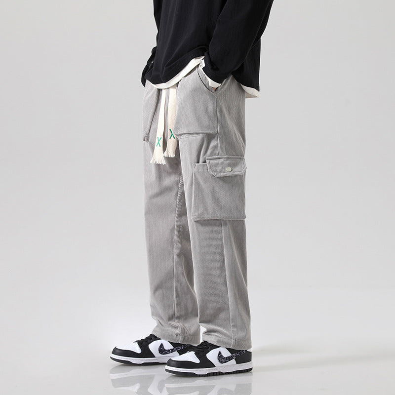 All-matching Corduroy Multi-pocket Straight Cargos