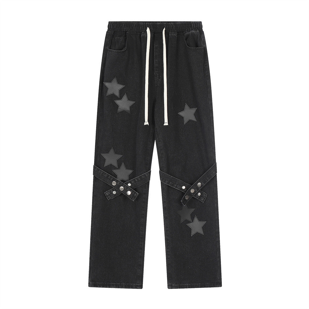 Star Embroidered Straight-leg Denim Jeans