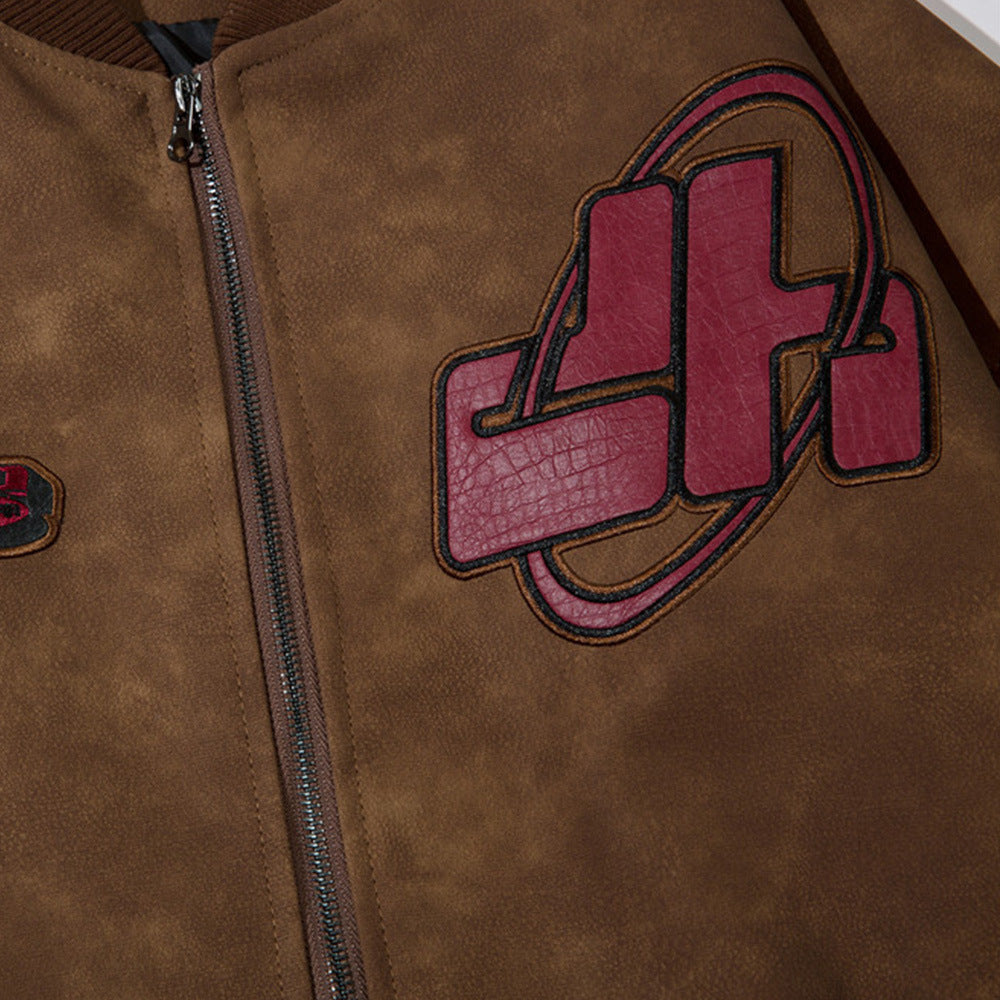 Embroidered PU Leather Jacket