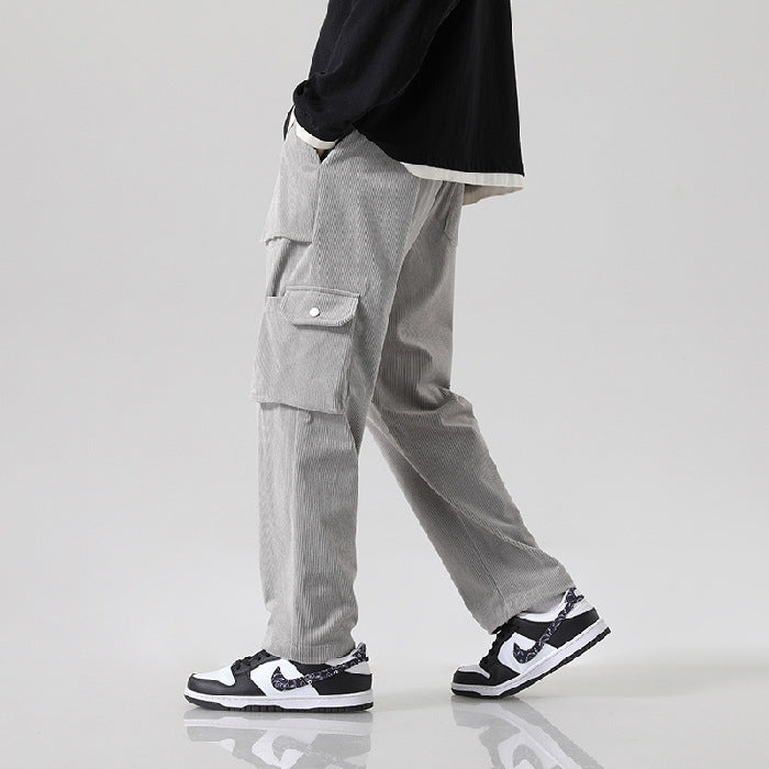 All-matching Corduroy Multi-pocket Straight Cargos