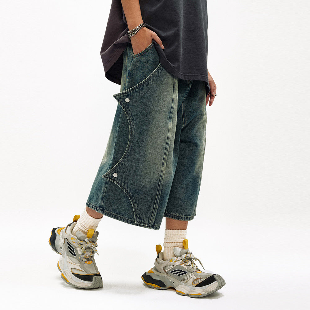 Bat Buckle Design Cropped Jeans