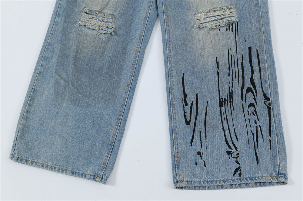 Graffiti Ripped Denim Jeans