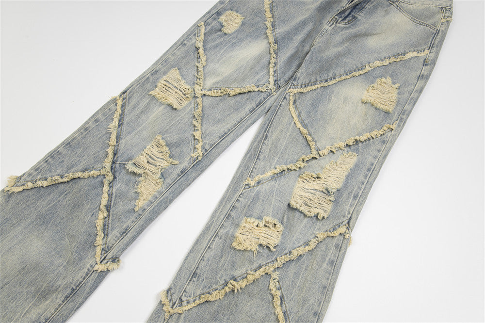Unisex Ripped Stitching Denim Jeans