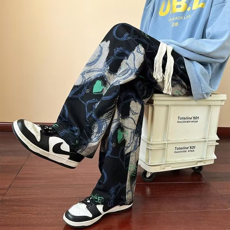 Patterned Casual Baggy Trousers