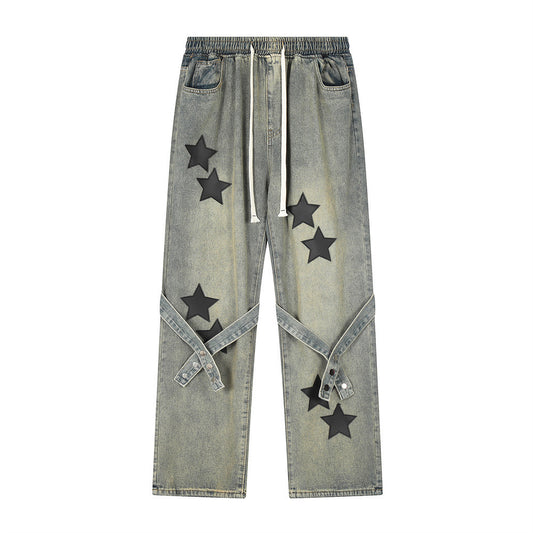 Star Embroidered Straight-leg Denim Jeans