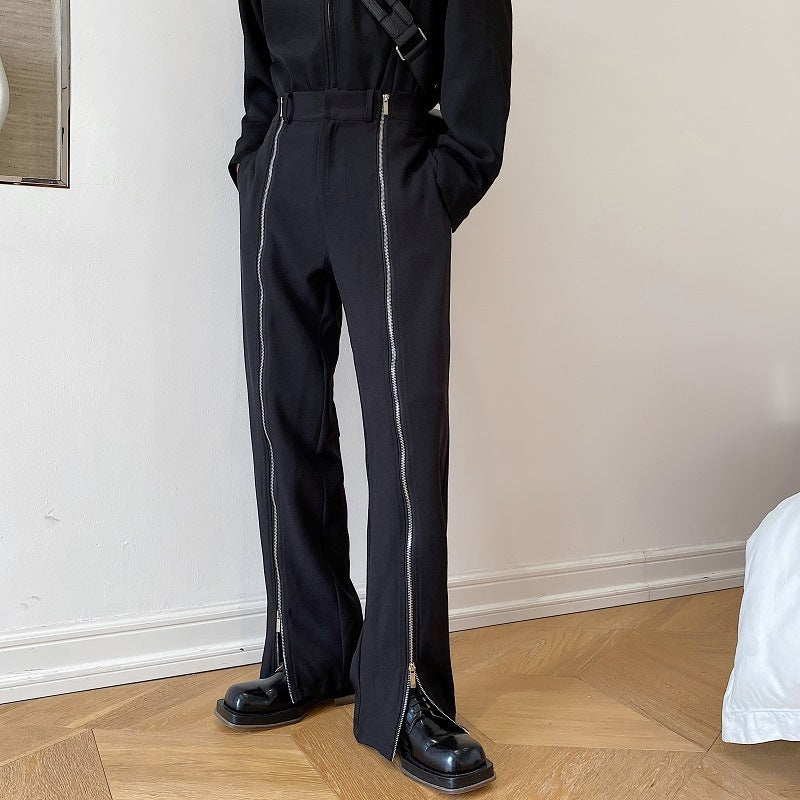 Zipper Decorative Slit Trousers