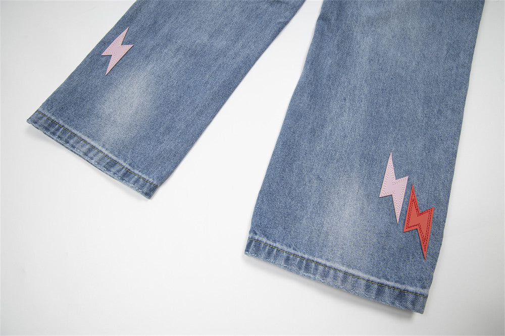 Lightning Embroidered Denim Jeans
