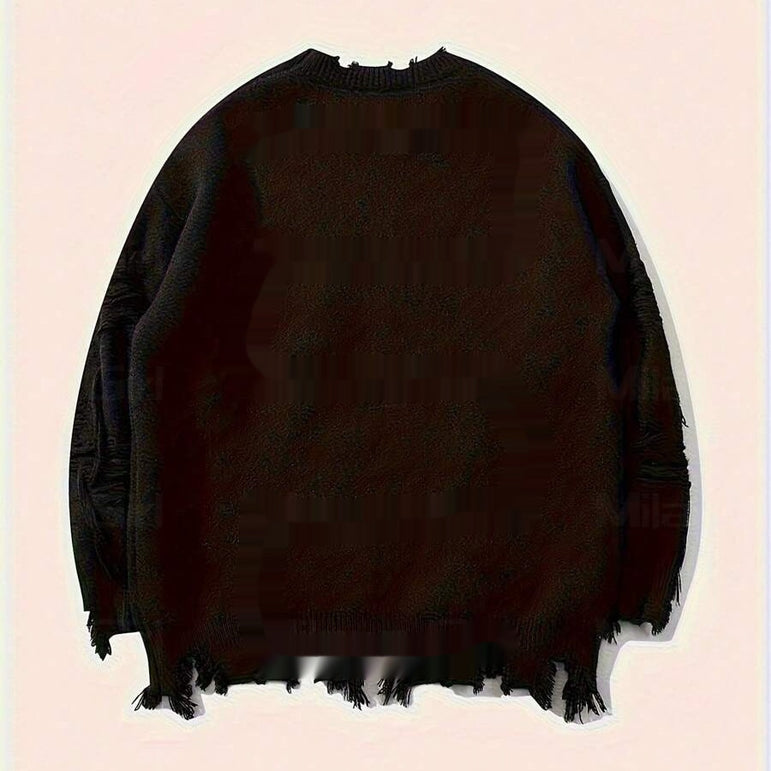Jacquard Ripped Knit Sweater | Distressed Streetwear
