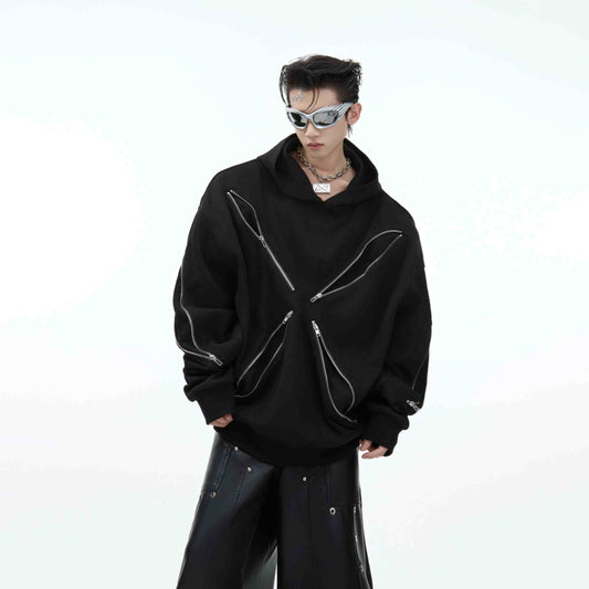 Stylish Multi-Zipped Pullover Hoodies