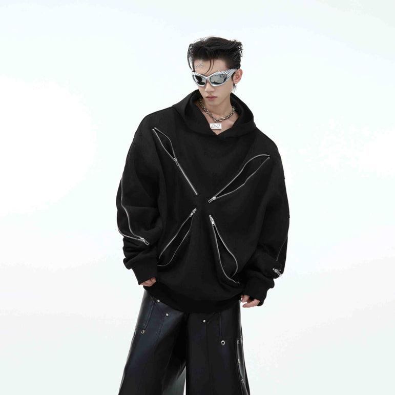D-vine Multi-Zipper Pullover Hoodie - flat lay product shot